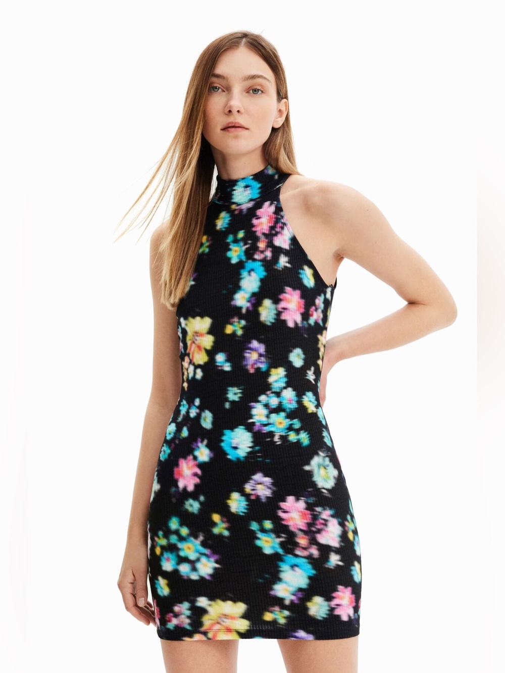 Desigual | Floral High Neck Dress with Multicolor Blooms